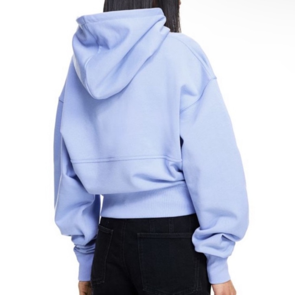 🆕MUGLER X H&M BABY BLUE CROPPED BALLOON SLEEVE HOODIE WITH SILVER STAR & LOGO - Picture 5 of 8